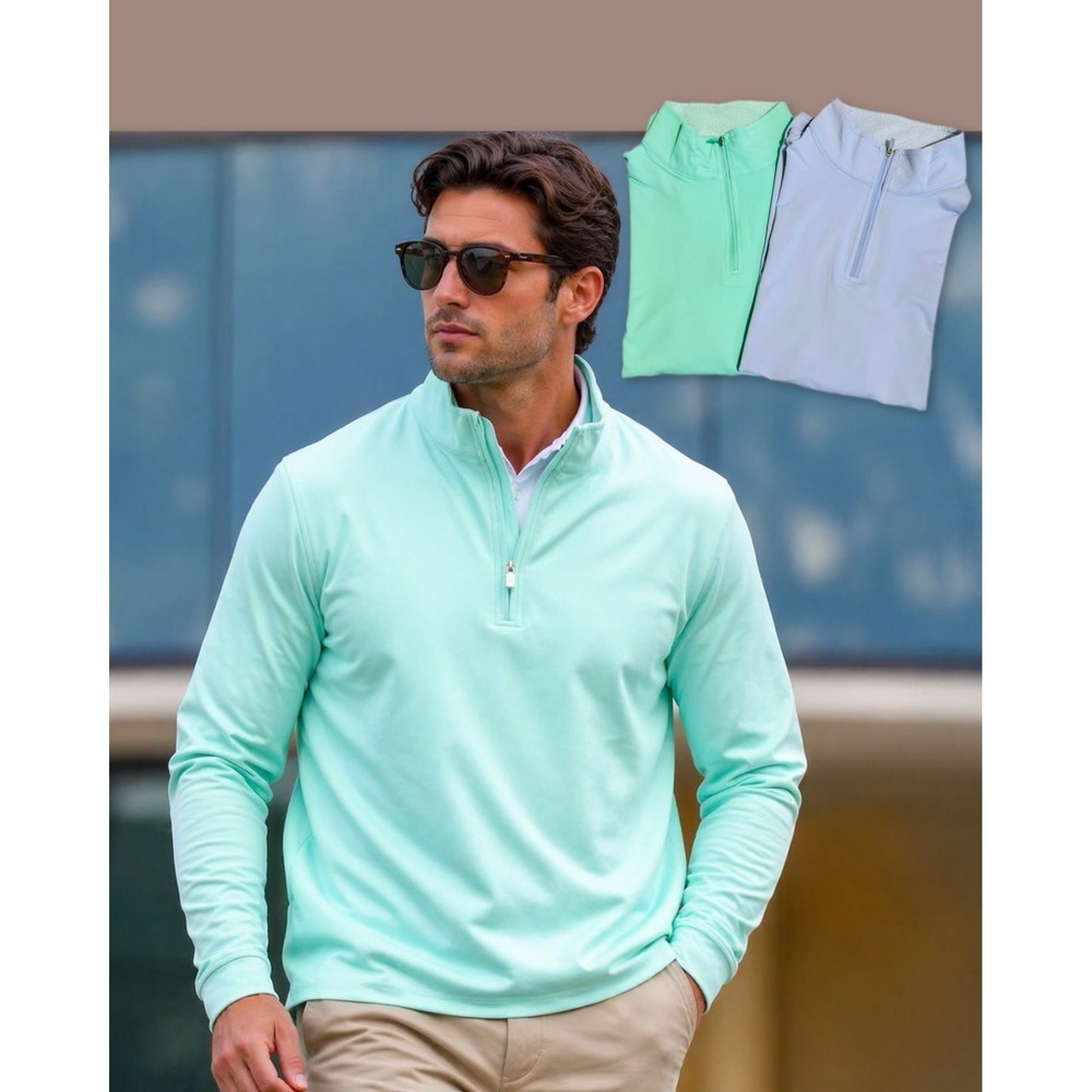 Set of 2 Kenneth Cole Golf Mens Quarter Zip Pullover Shirt Size L Dreamy Green‎